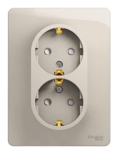 Розетка двухместная Schneider Electric GLOSSA, скрытый монтаж, с заземлением, со шторками, молочный